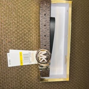 Michael Kors Signature Brown Belt with Gold Logo Buckle